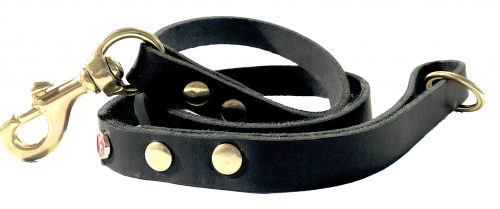 Laisse en cuir gras 1 m Noir/Laiton