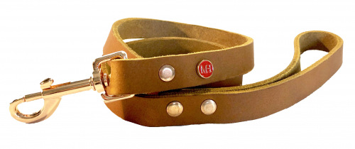 Laisse en cuir gras 1m cognac/or rose