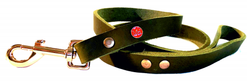 Laisse en cuir gras 1m olive/or rose